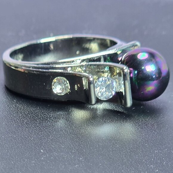 Black Pearl & CZ Avant Garde Ring Size 10.5 (NWOT) - Picture 5 of 8
